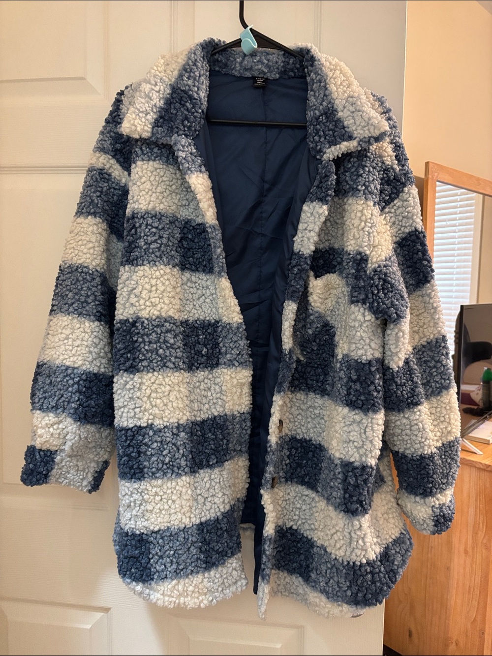 Cozy Blue & White Plush Sherpa Coat